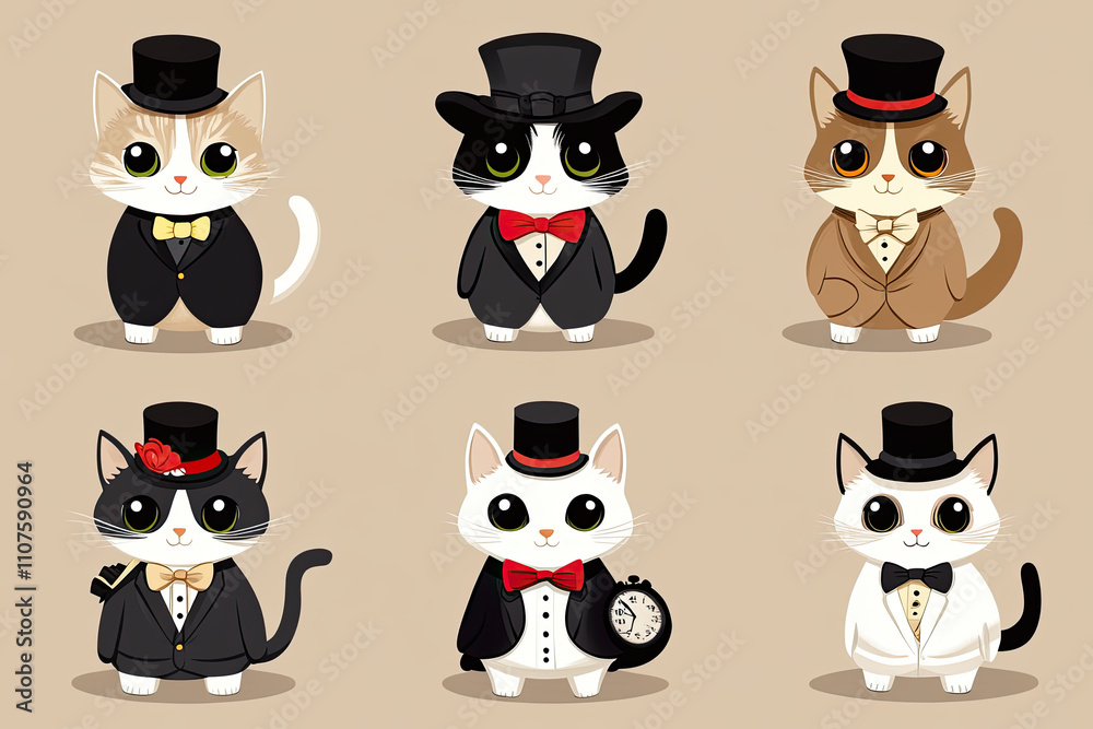 Obraz premium Adorable Kawaii Cats in Formal Attire