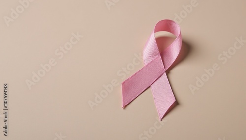 Soft pink background featuring a pink ribbon as a symbol of cancer awareness and support photo