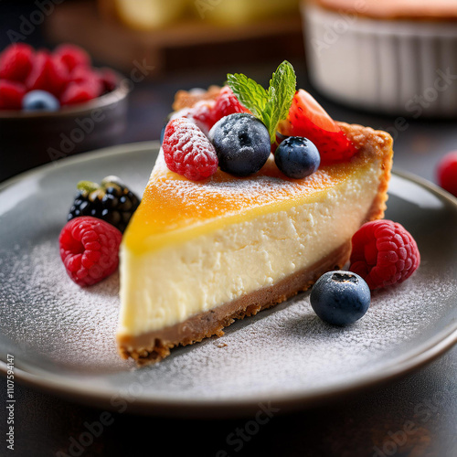 Delicious Slice of Kasekuchen with Fresh Berries photo