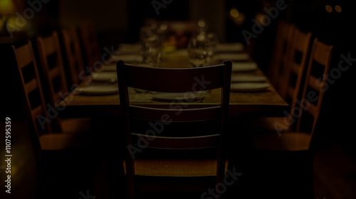 An empty chair at a bustling table, symbolizing feelings of isolation and alienation in a social setting