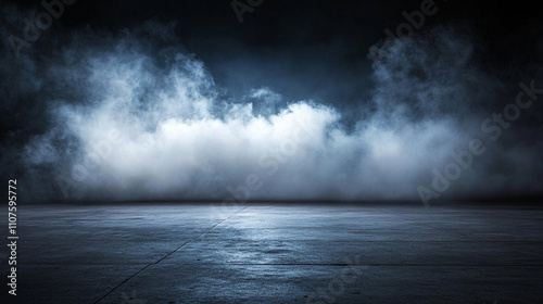 Mysterious Night Scene: Smoky Atmosphere over Dark Concrete Ground