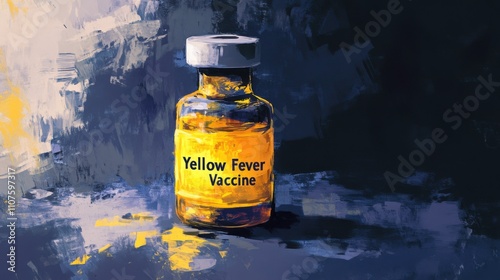 Yellow Fever Vaccine Bottle on Abstract Background, Representing Important Public Health Initiative to Prevent Yellow Fever in Various Regions Worldwide