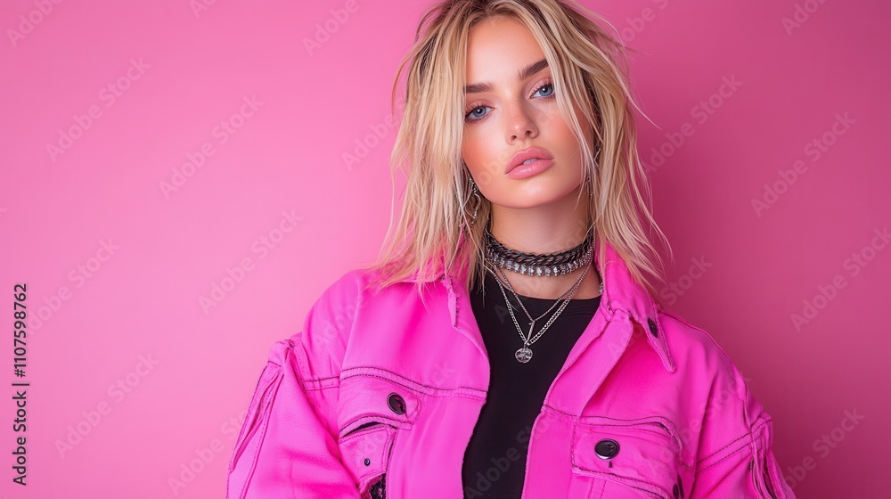 Fashion Influencer Poses Confidently Against a Vibrant Pink Backdrop Showcasing a Bold Style Fashion Influencer Poses Confidently Against a Vibrant Pink Backdrop Showcasing a Bold Style