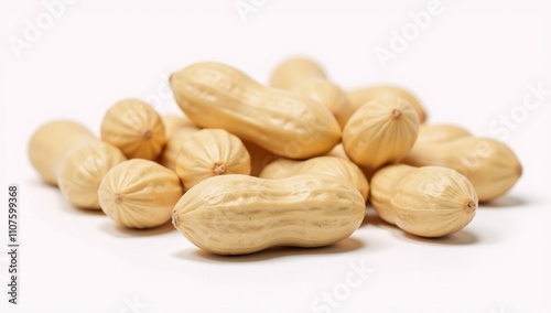 Peeled Organic Peanuts Against White Background Healthy Vegan Snack High in Protein and Nutrients photo