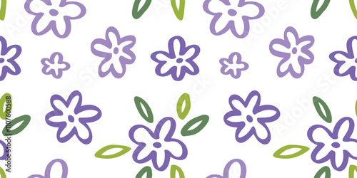 Flower doodle seamless pattern hand drawn colorful. Summer floral cute print cartoon flowers. Natural vector background. Trendy kids endless pattern