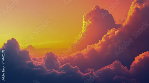 Beautiful silhouette of clouds during a vibrant sunset, creating a scenic view photo