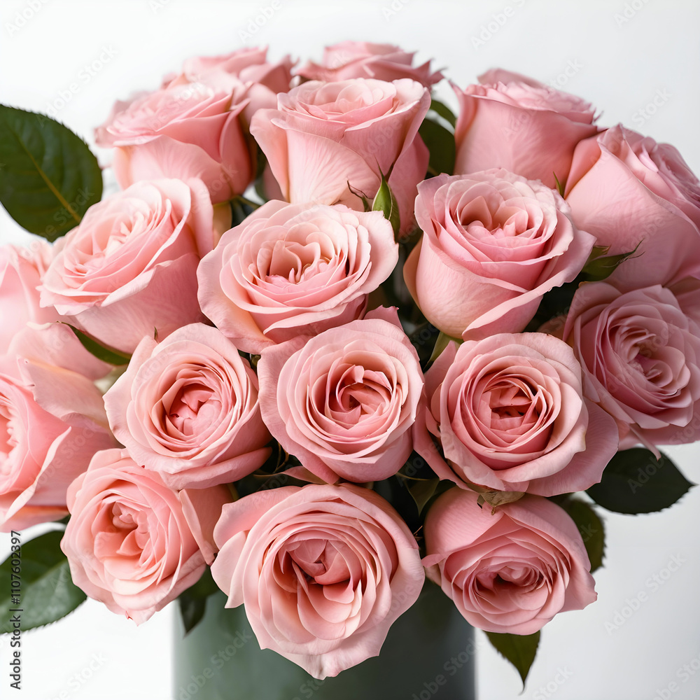 Fototapeta premium Closeup shot of pink rose bouquet isolated on a white background with a copy space