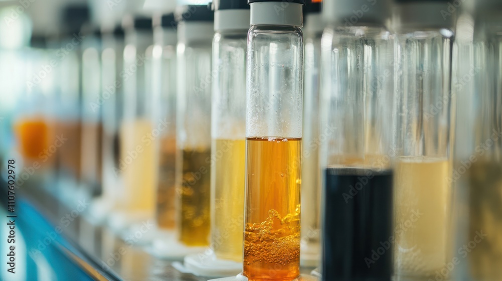 Close-up of chemical reactions happening in a biofuel lab, showing innovative fuel technology Close-up of chemical reactions happening in a biofuel lab, showing innovative fuel technology