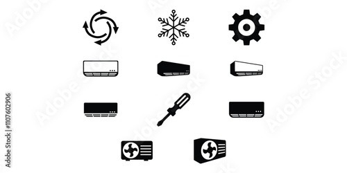 Vector set of air conditioning flat icons.