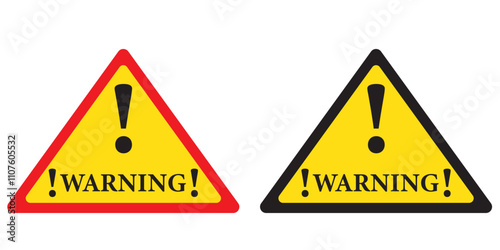 Hazard symbol in yellow color with white exclamatory symbol in different shapes. Caution symbols set with exclamation mark in various shapes. Danger warning icon set