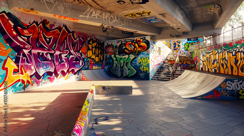 Urban Graffiti Skate Park in Vintage Anime Style: A skate park featuring urban graffiti depicted in a vintage anime or cartoon style.