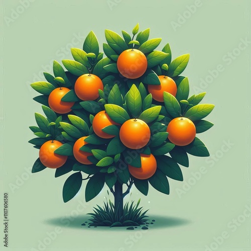 Orange Tree with Fruit A small orange tree with bright round ora photo