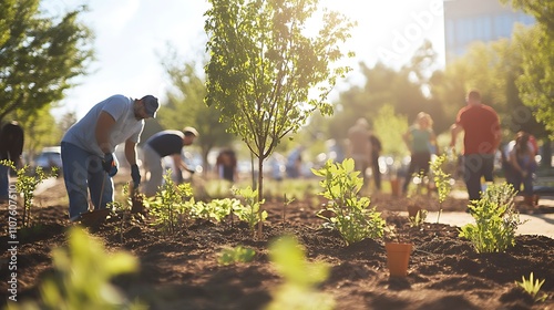 People coming together to plant saplings in a new community park project