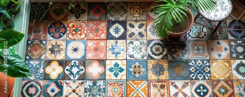 Ornate and colorful tiled hallway with open doors
