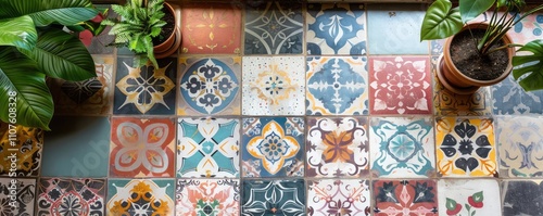 Ornate and colorful tiled hallway with open doors