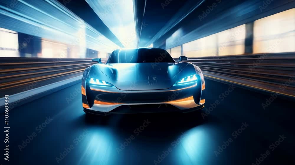 An electric car accelerates through a vibrant city environment at night, showcasing its sleek design and powerful headlights against dynamic light trails, highlighting urban energy An electric car accelerates through a vibrant city environment at night, showcasing its sleek design and powerful headlights against dynamic light trails, highlighting urban energy