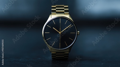 Elegant Gold Watch with Black Dial and Minimalist Design photo