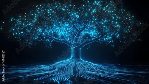 Technology lines form a big tree, representing technology energy concept illustration