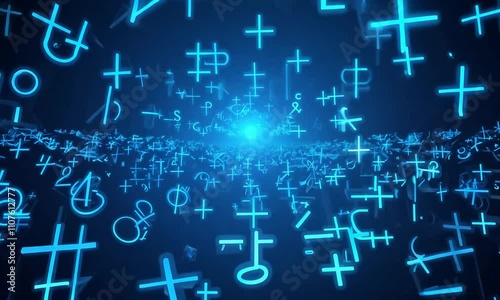 Abstract Blue Mathematical Symbols Vortex: A Digital Art Exploration of Calculation and Data