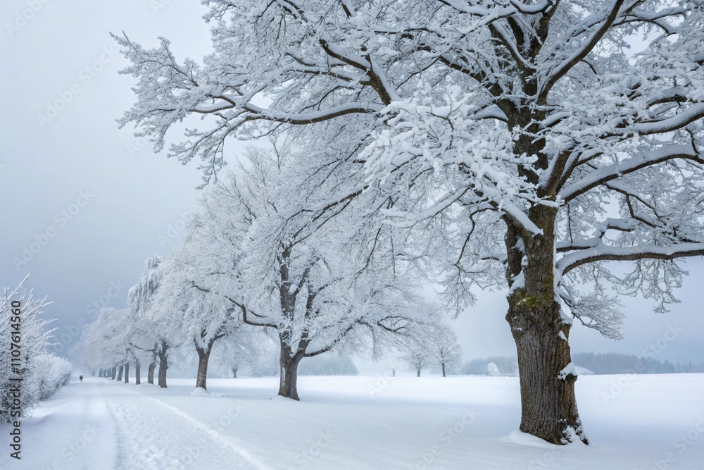 Fototapeta premium Snow covered trees capture trees blanketed in snow