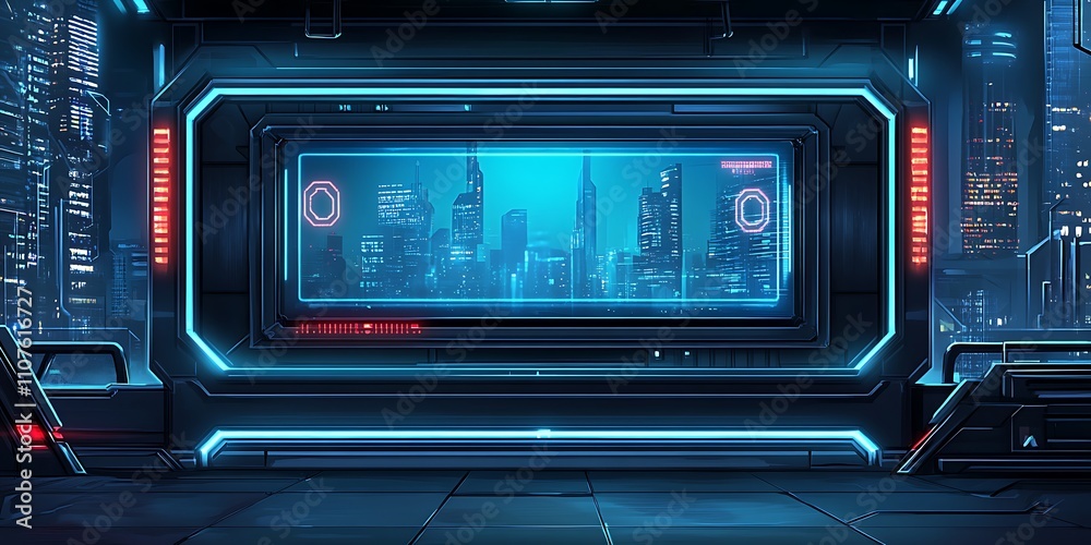 Obraz premium Futuristic cityscape viewed from a spaceship window.