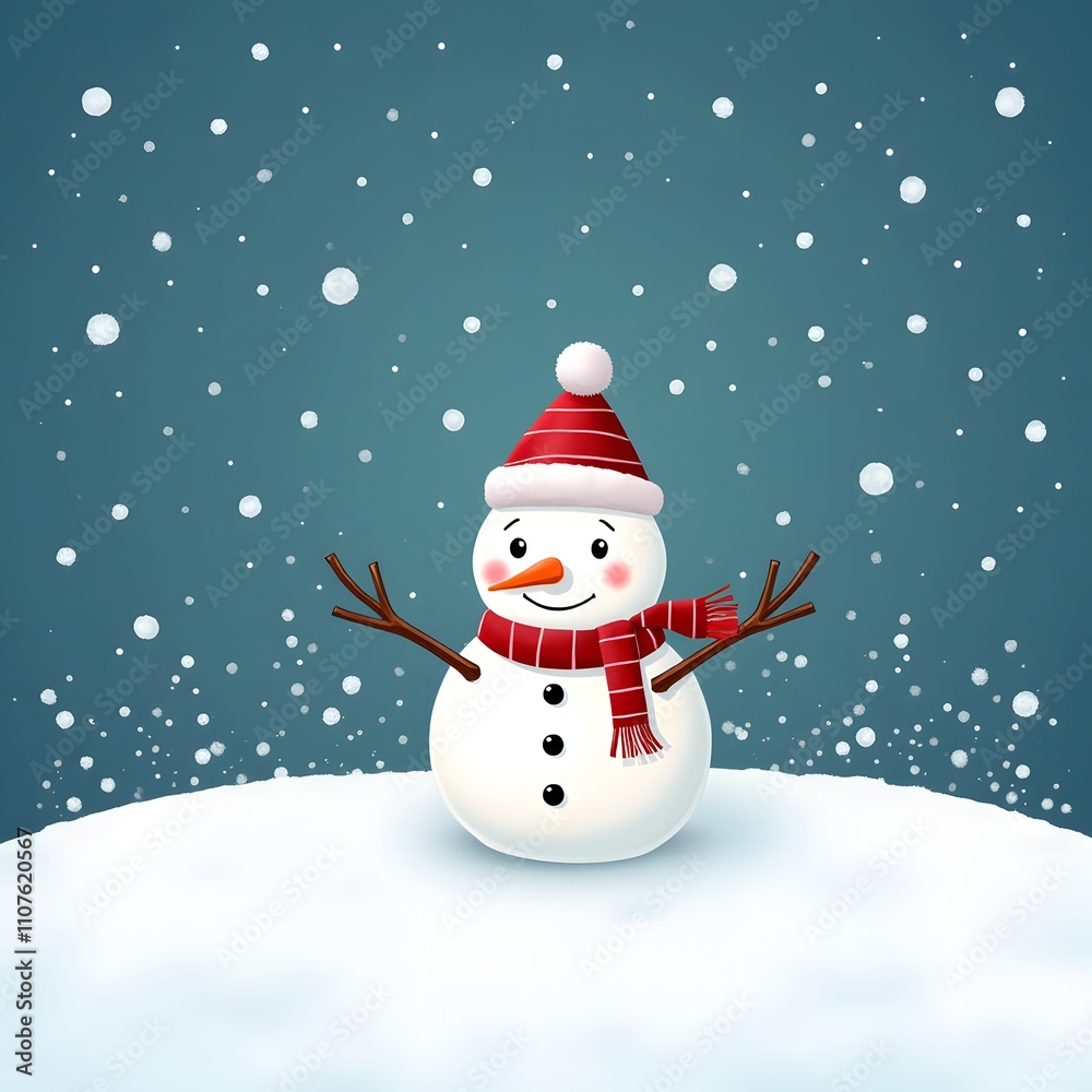 Fototapeta premium Joyful Snowman in Winter Wonderland