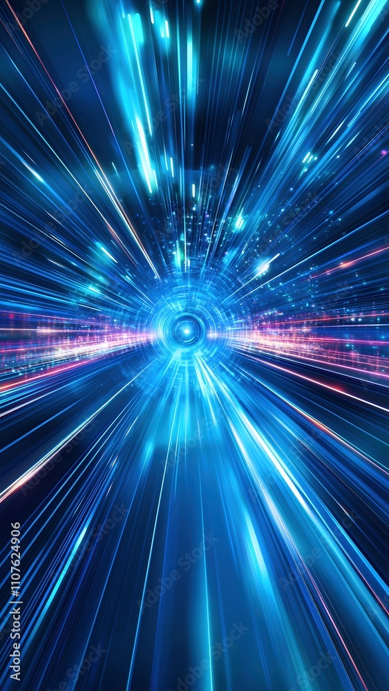 Obraz premium Abstract time tunnel background made of blue light rays