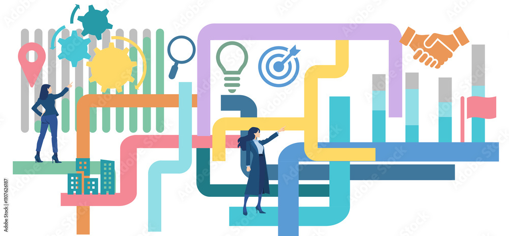 Obraz premium 目標達成へのロードマップのイラスト