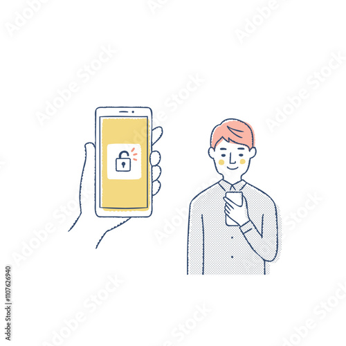 セキュリティ対策・スマートフォンのロック解除をする男性