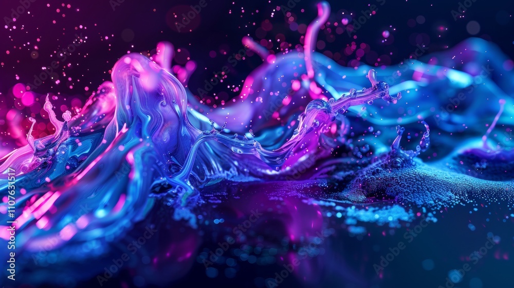 Fototapeta premium Glowing Elixir Vibrant UV Liquid in Motion Ideal for Nightlife and Party Designs