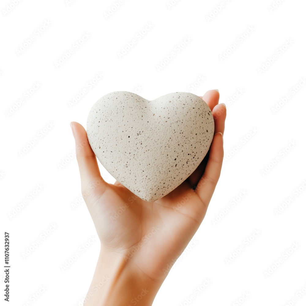 Fototapeta premium Hand holding heart stone isolated on transparent background
