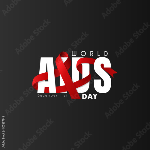 Realistic red ribbon, World AIDS Day symbol, 1 December, poster, banner, etc