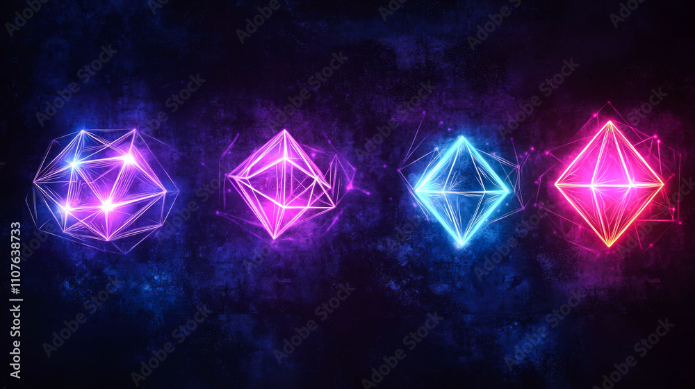 Fototapeta premium Glowing geometric shapes on dark background.