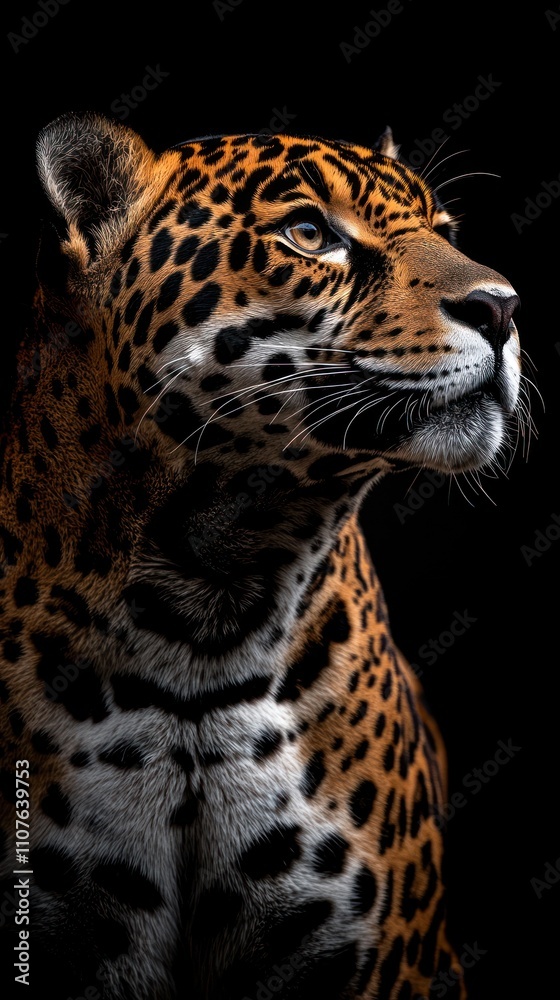A close-up portrait of a leopard showcasing its striking features and distinctive coat patterns. A close-up portrait of a leopard showcasing its striking features and distinctive coat patterns.