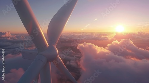 Skyward Soar Majestic Wind Turbine Reaching for the Heavens in Stunning Dusk Light photo