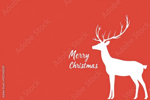 Minimalist Red Background with White Reindeer Silhouette and Merry Christmas Text photo