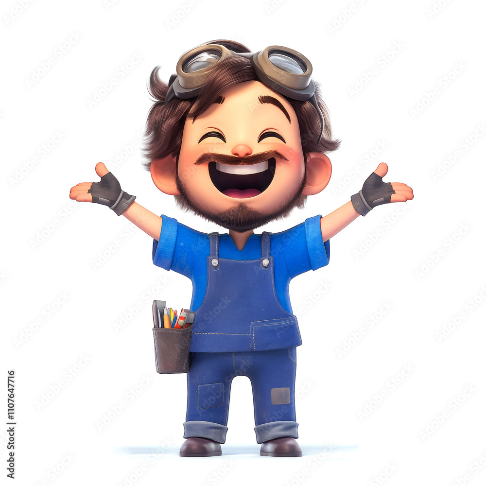 Naklejka premium Happy cartoon mechanic with tools.