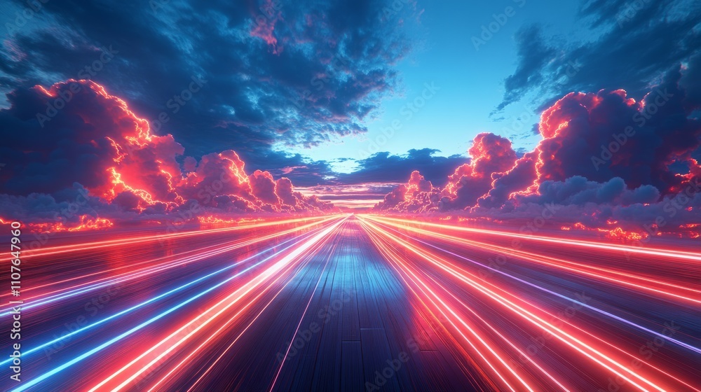 A high-tech track with neon lines and futuristic technological elements A high-tech track with neon lines and futuristic technological elements