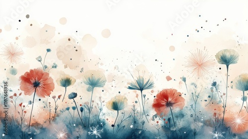 A serene watercolor illustration of colorful flowers in soft hues, creating a tranquil and artistic floral landscape.