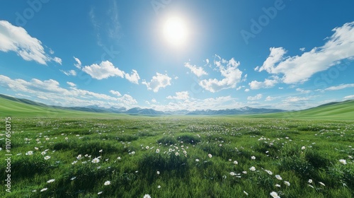 Long green valley, flawless clear sky and clouds, landscape photo photo