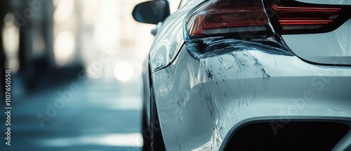 Close-Up of Damaged White Car Bumper After Road Accident photo