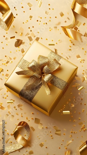 golden gift box with ribbon