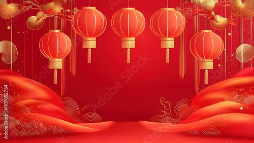 Traditional Chinese Spring Festival celebrations with red lanterns