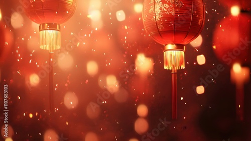 Traditional Chinese Spring Festival celebrations with red lanterns