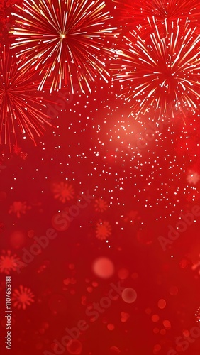 New Year's red background with stars and fireworks