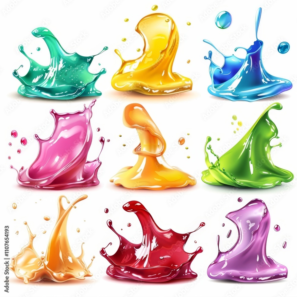 Obraz premium Slime toy icon, mucus symbol, color acrylic paint, cream splash, elastic goop, viscous elastic paste