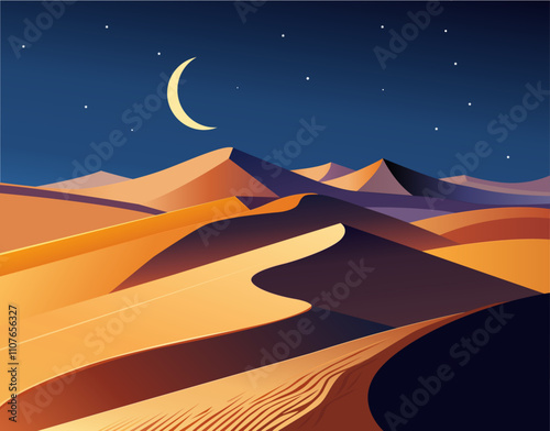 Twilight Desert Landscape with Moon