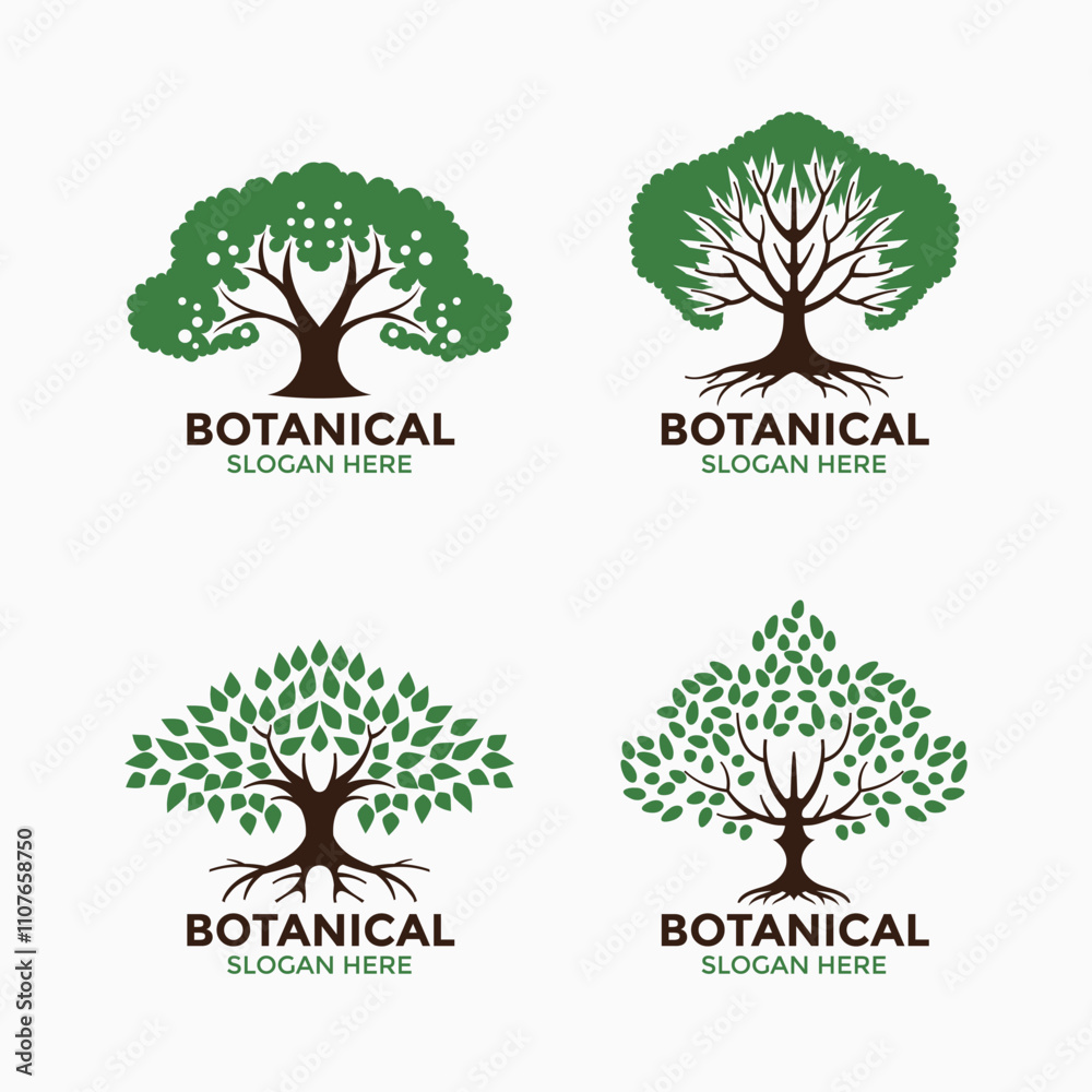 Obraz premium A set of captivating tree or plant symbols. sahabi tree and oak tree
