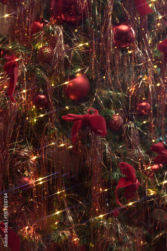 Red christmas tree decorations photo