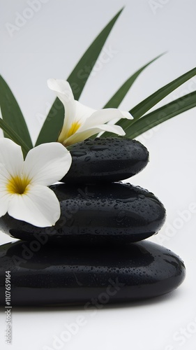 Zen stones and bamboo with white flower